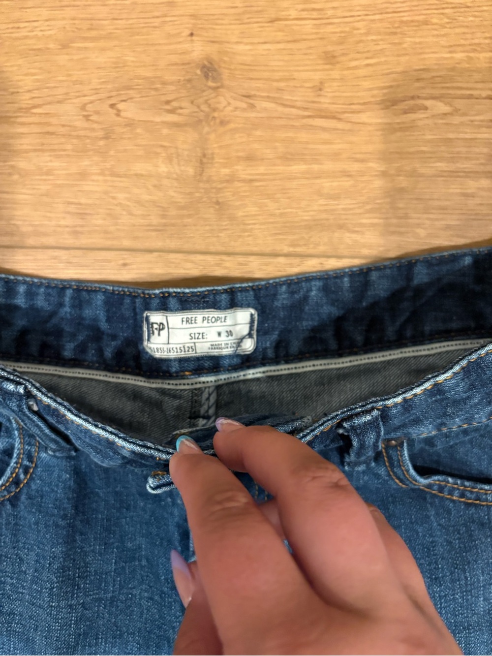 Free People Dark Blue High-Rise Frayed Hem Denim Shorts - Picture 3 of 4